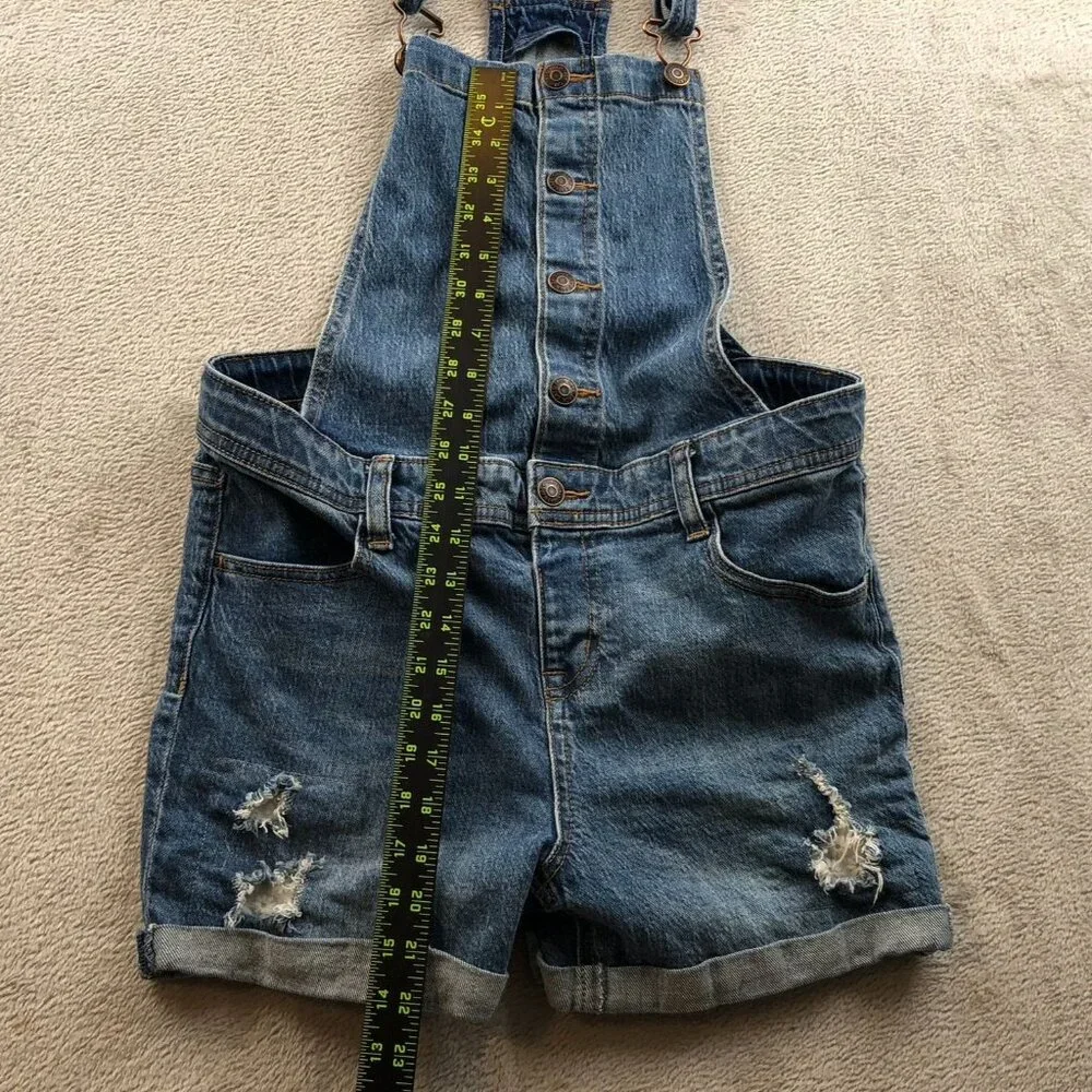 Cat & Jack Girls Shortalls Size XL (14-16) Blue Denim Distressed Cuffed Casual